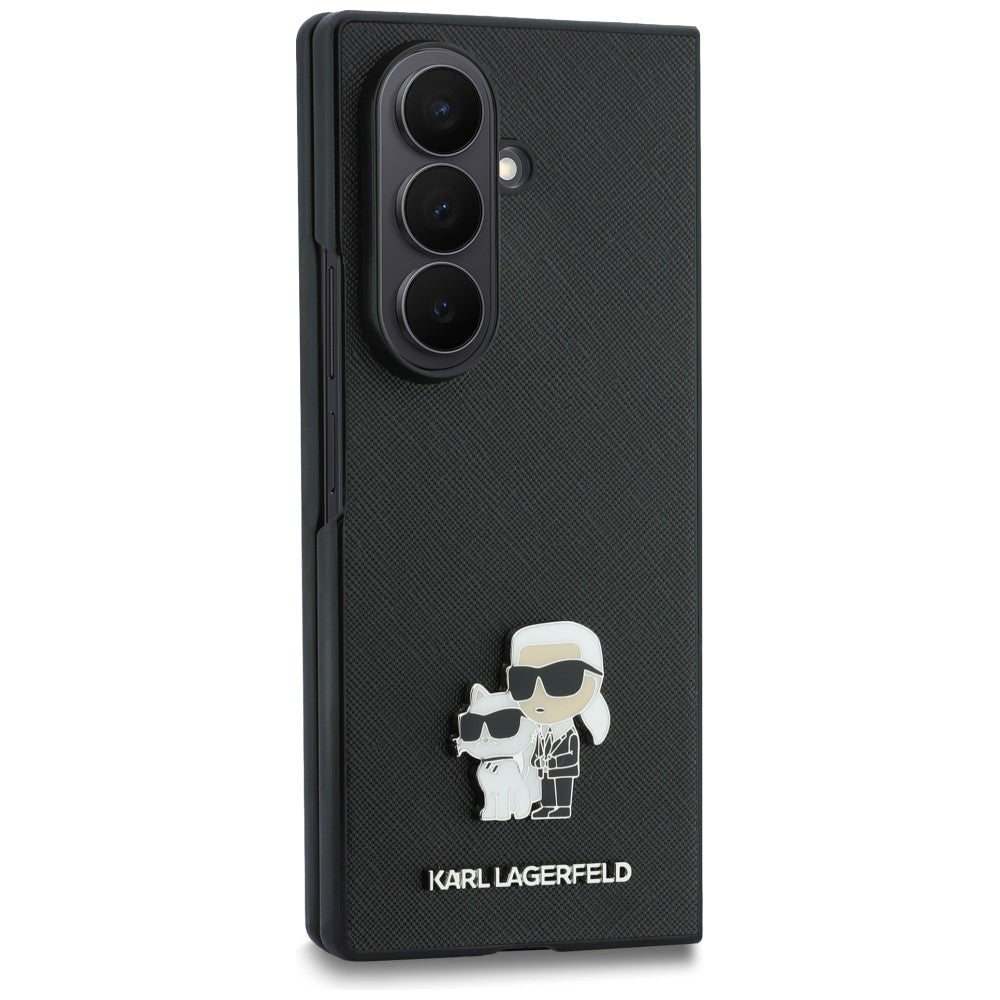 Tok Samsung Galaxy Z Fold8 Ultra F976-hez, Karl Lagerfeld, Saffiano Karl & Choupette fém kitűző, fekete