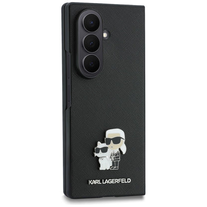Tok Samsung Galaxy Z Fold8 Ultra F976-hez, Karl Lagerfeld, Saffiano Karl & Choupette fém kitűző, fekete