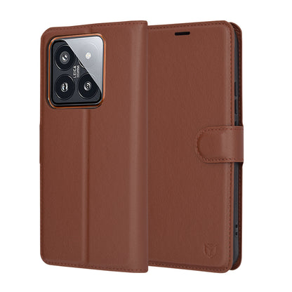 Tok Xiaomi 14 Pro-hoz, Techsuit, bőr folio, barna