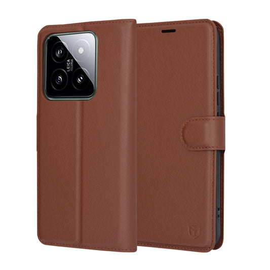 Tok Xiaomi 14-hez, Techsuit, bőr folio, barna