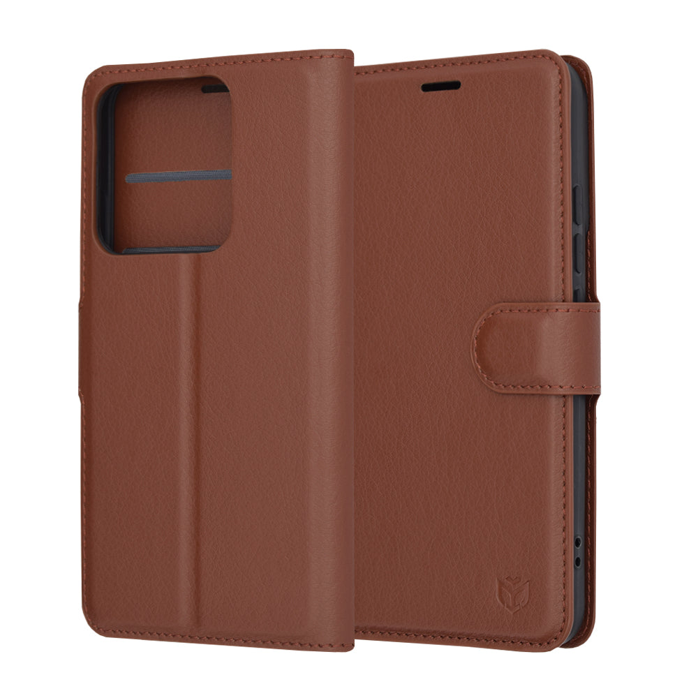 Tok Xiaomi 14-hez, Techsuit, bőr folio, barna