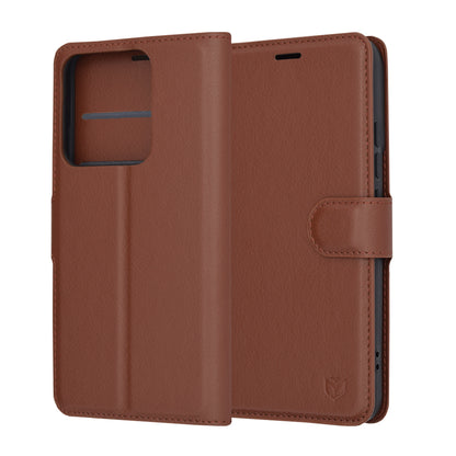 Tok Xiaomi 14-hez, Techsuit, bőr folio, barna