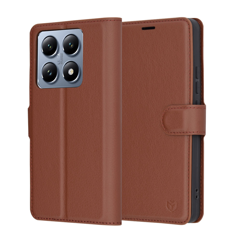 Tok Xiaomi 14T Pro-hoz, Techsuit, bőr folio, barna