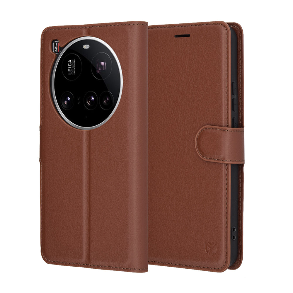 Tok Xiaomi 15 Ultra-hoz, Techsuit, bőr folio, barna