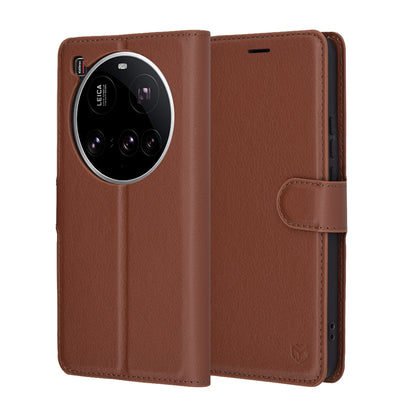 Tok Xiaomi 15 Ultra-hoz, Techsuit, bőr folio, barna