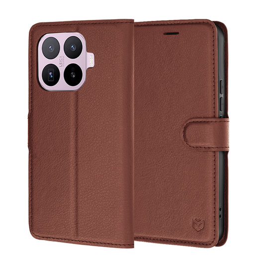 Tok Xiaomi 17T-hez, Techsuit, bőr folio, barna