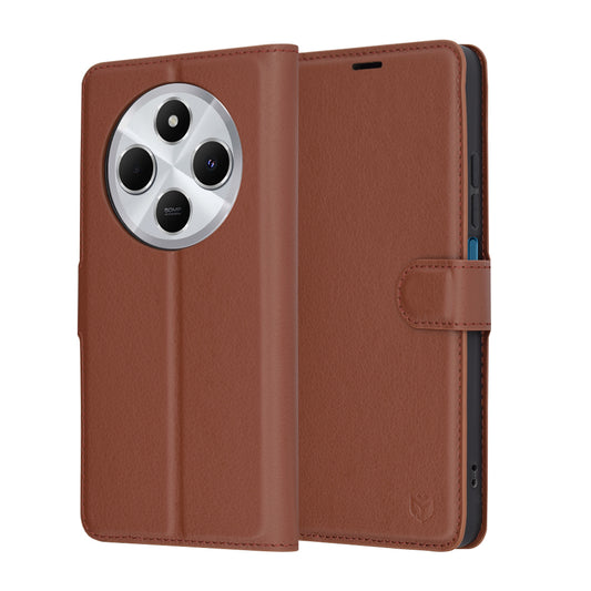 Tok Xiaomi Poco C75 / Redmi 14C-hez, Techsuit, bőr mappa, barna