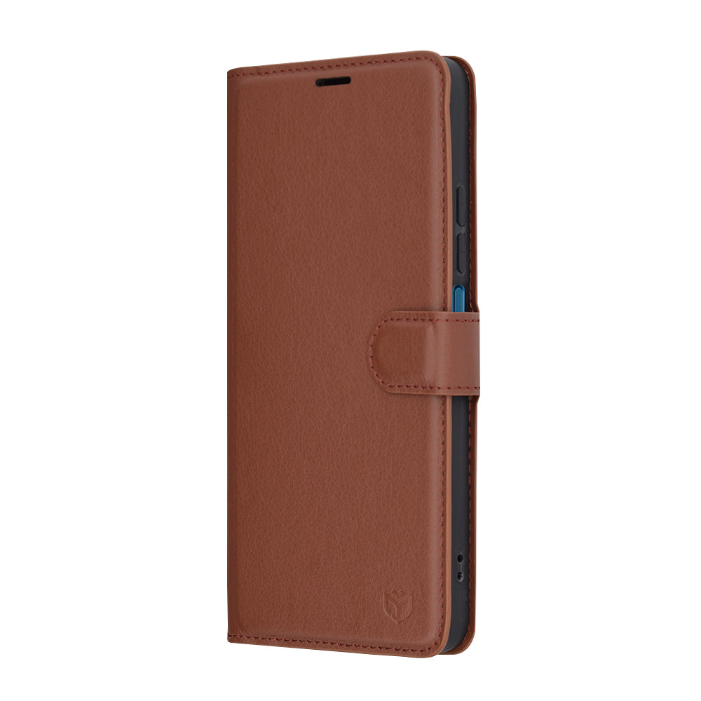 Tok Xiaomi Poco C75 / Redmi 14C-hez, Techsuit, bőr mappa, barna