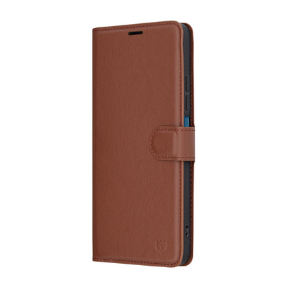 Tok Xiaomi Poco C75 / Redmi 14C-hez, Techsuit, bőr mappa, barna