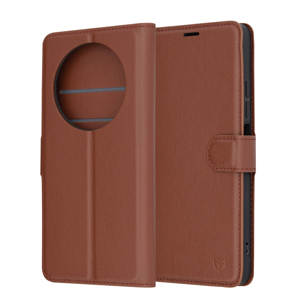 Tok Xiaomi Poco C75 / Redmi 14C-hez, Techsuit, bőr mappa, barna