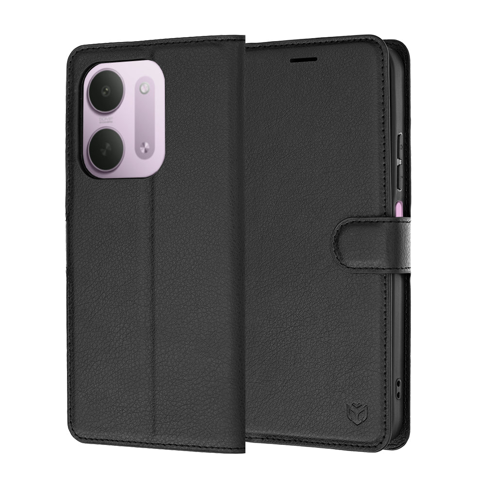 Tok Xiaomi Redmi 17C 5G-hez, Techsuit, bőr folio, fekete
