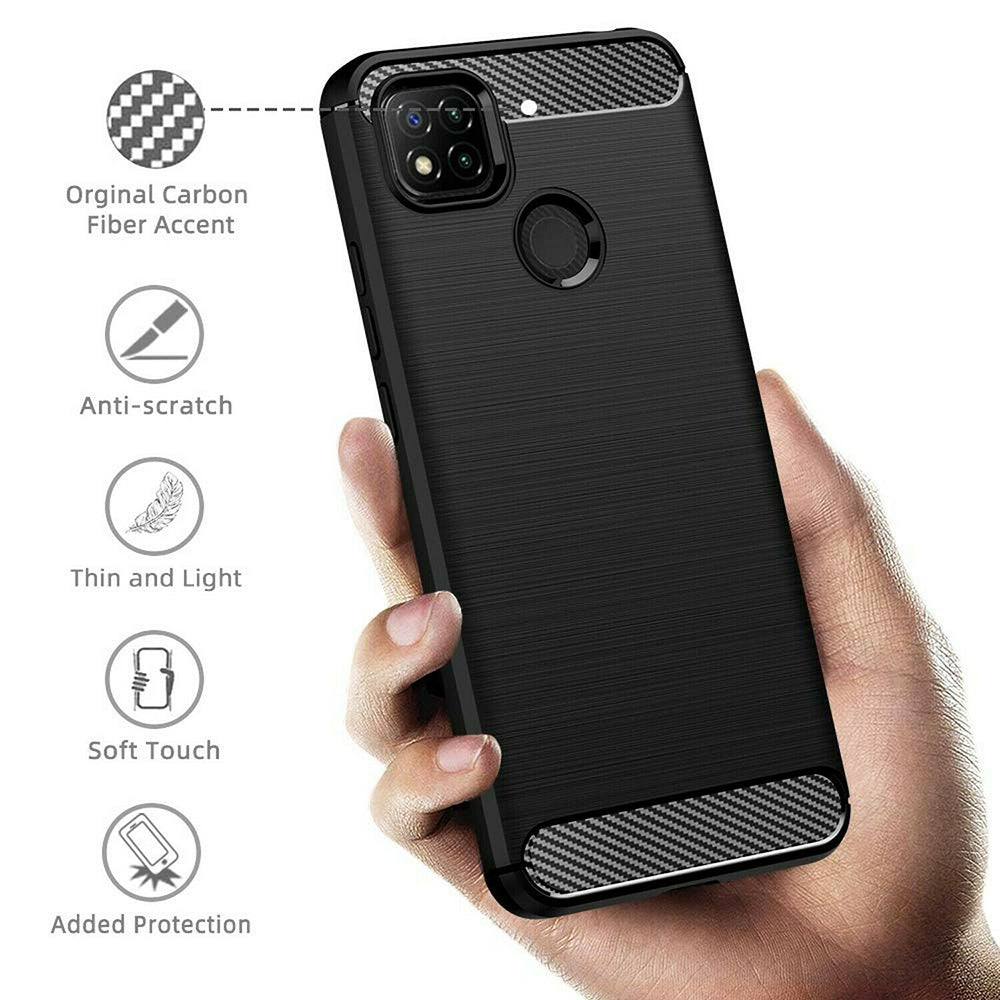Tok Xiaomi Redmi 9C NFC / 9C-hoz, Techsuit, karbon, fekete