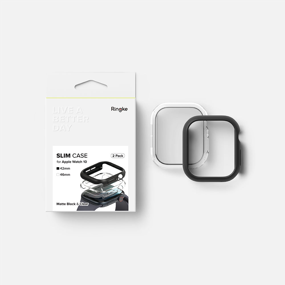 Ringke Slim tok Apple Watch Series 10 / 11 42mm-hez, 2 darabos készlet, matt fekete / átlátszó