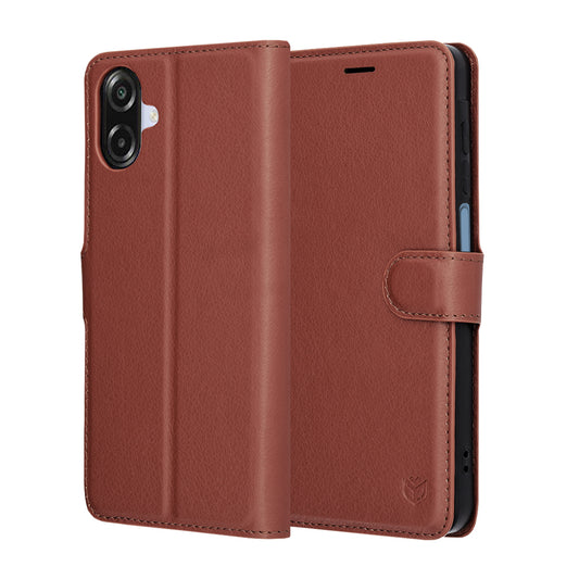 Tok Samsung Galaxy A07 4G A075-hez, Techsuit, bőr folio, barna
