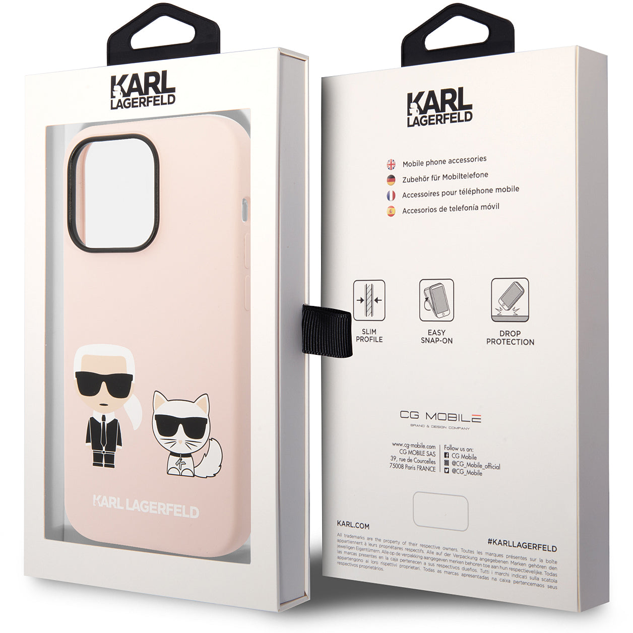 MagSafe tok Apple iPhone 14 Pro-hoz, Karl Lagerfeld, Karl & Choupette szilikon test, Rózsaszín