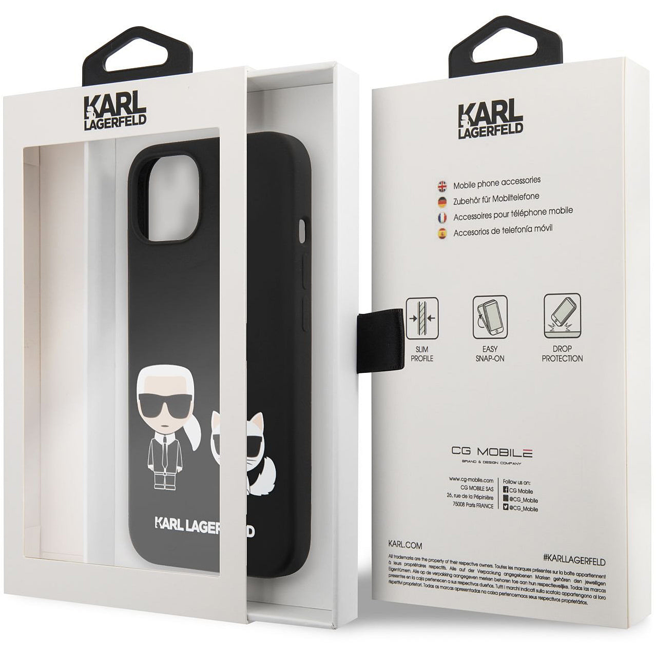 MagSafe tok Apple iPhone 14 Plus-hoz, Karl Lagerfeld, Karl & Choupette szilikon, Fekete
