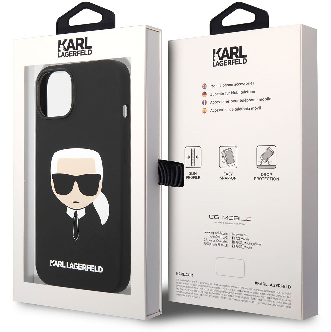 MagSafe tok Apple iPhone 14 Plus-hoz, Karl Lagerfeld, Liquid Silicone Karl Head, Fekete