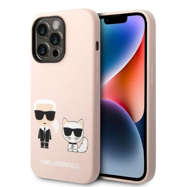 MagSafe tok Apple iPhone 14 Pro Max-hez, Karl Lagerfeld, Karl & Choupette szilikon test, Rózsaszín