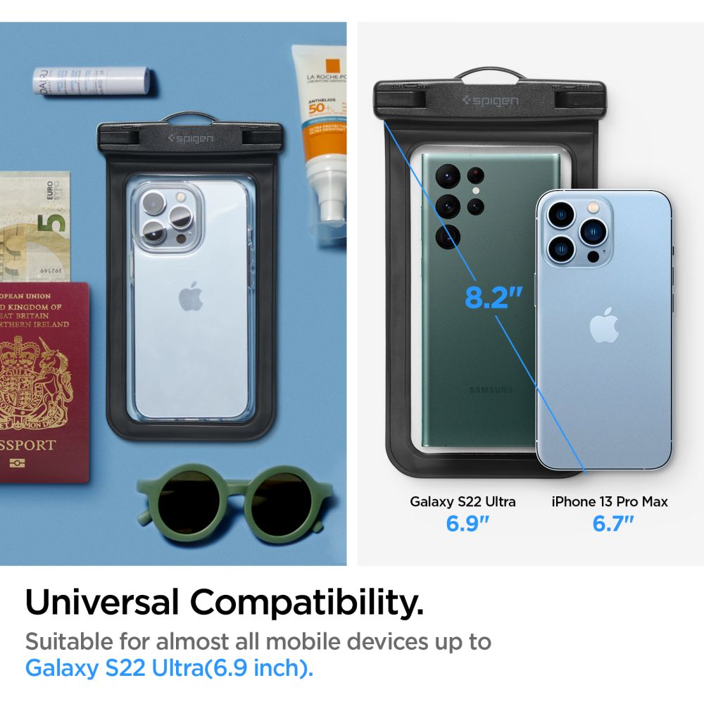 Univerzális vízálló telefontok 3,5 hüvelyktől 7 hüvelykig, Spigen, A601, Fekete AMP04525
