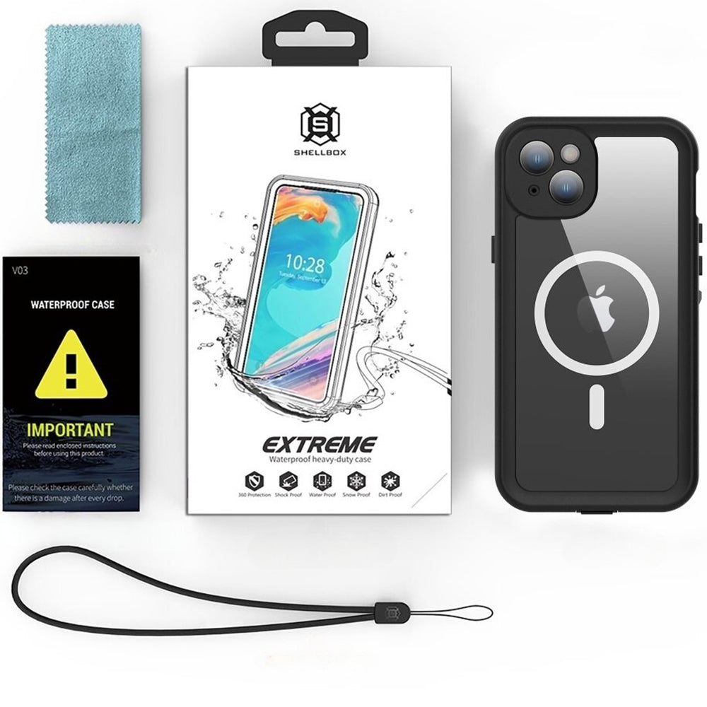 Waterproof MagSafe tok Apple iPhone 15 Plus-hoz, ShellBox, Fekete