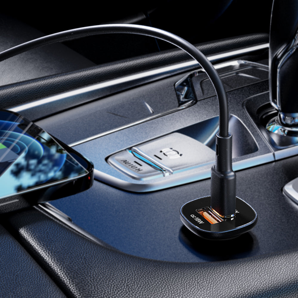Acefast B1 autós töltő, 38W, 3A, 1 x USB-A - 1 x USB-C, Fekete
