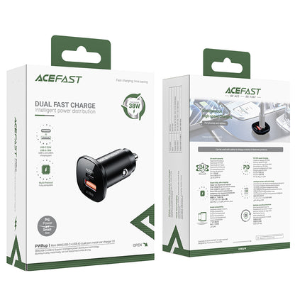 Acefast B1 autós töltő, 38W, 3A, 1 x USB-A - 1 x USB-C, Fekete