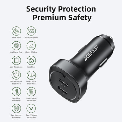 Acefast B2 autós töltő, 72W, 3A, 2 x USB-C, Fekete