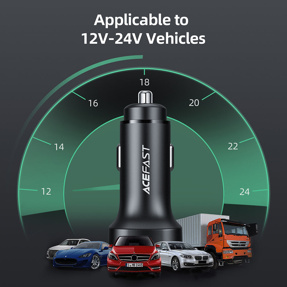 Acefast B2 autós töltő, 72W, 3A, 2 x USB-C, Fekete