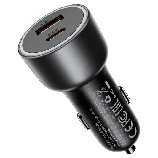 Acefast B21 autós töltő, 75W, 3A, 1 x USB-A - 1 x USB-C, szürke