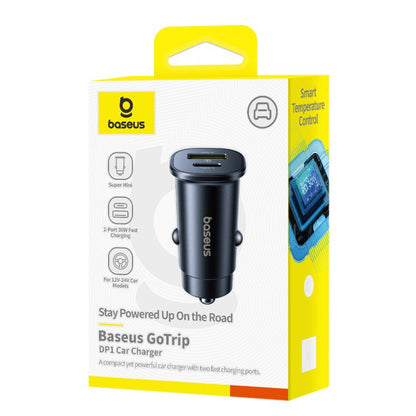 Baseus GoTrip autós töltő, 30W, 3A, 1 x USB-A - 1 x USB-C, Fekete