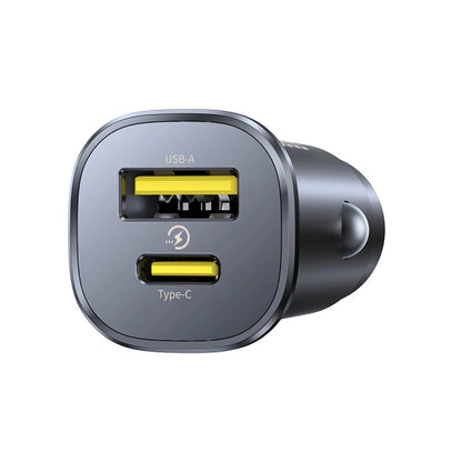 Baseus GoTrip autós töltő, 30W, 3A, 1 x USB-A - 1 x USB-C, Fekete