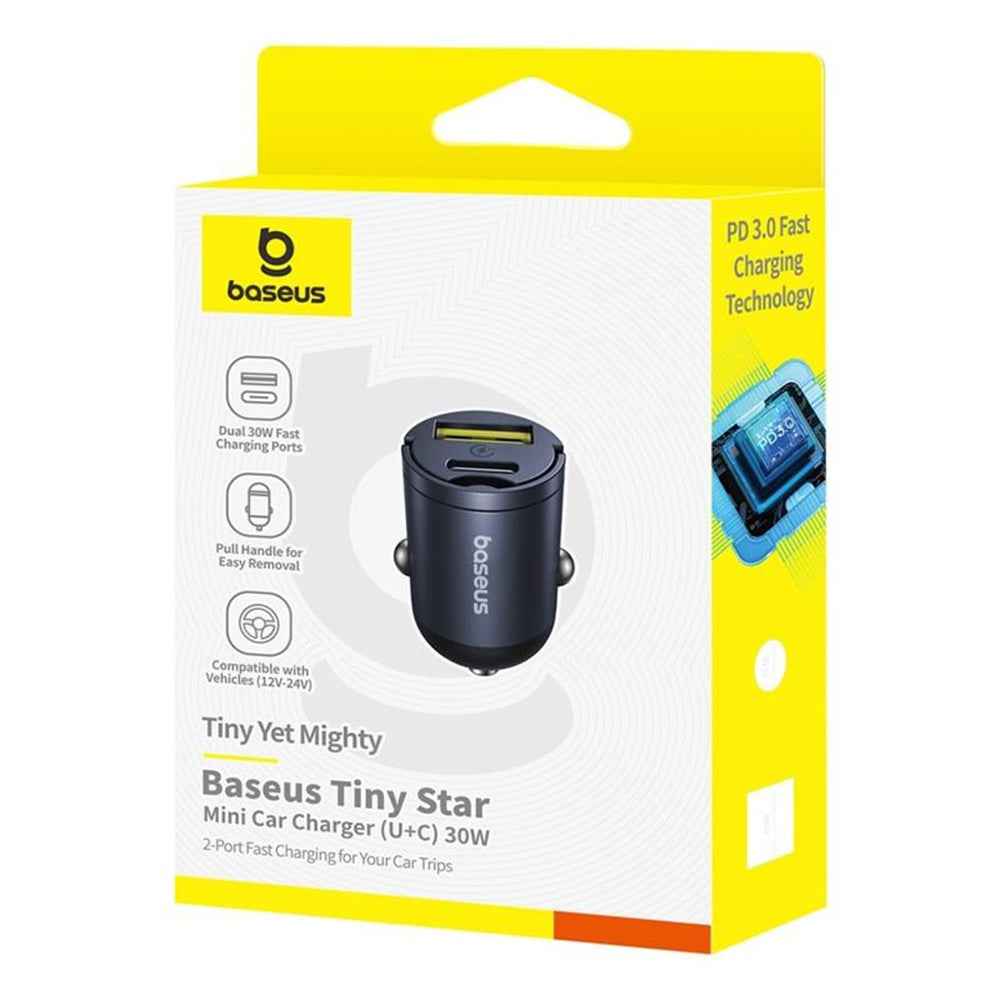 Baseus Tiny Star autós töltő, 30W, 3A, 1 x USB-A - 1 x USB-C, Fekete C00035001121-02