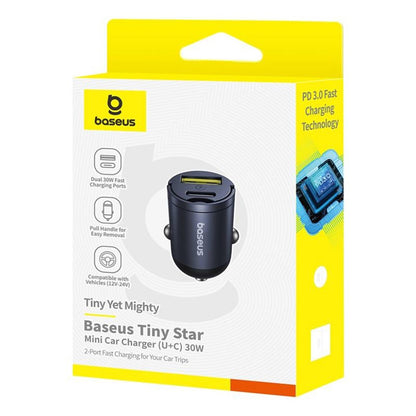 Baseus Tiny Star autós töltő, 30W, 3A, 1 x USB-A - 1 x USB-C, Fekete C00035001121-02