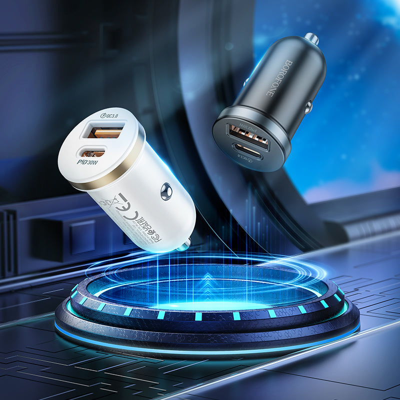 Autótöltő Borofone BZ22 Scenery, 30W, 3A, 1 x USB-A - 1 x USB-C, Fekete 
