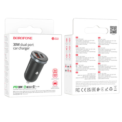 Autótöltő Borofone BZ22 Scenery, 30W, 3A, 1 x USB-A - 1 x USB-C, Fekete 