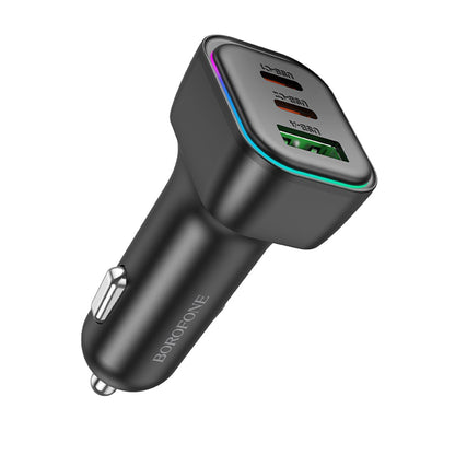 Borofone BZ28C Trophie Car Charger, 60W, 3A, 1 x USB-A, 2 x USB-C, Black
