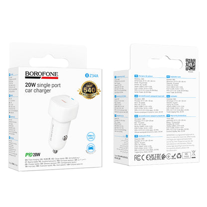 Borofone BZ34A Cloud autós töltő, 20W, 3A, 1 x USB-C, Fehér