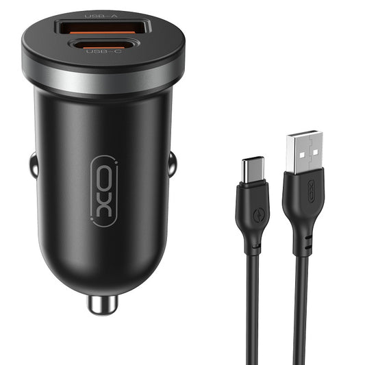 Autós töltő USB-C kábellel XO Design CC56, 30W, 3A, 1 x USB-A - 1 x USB-C, Fekete