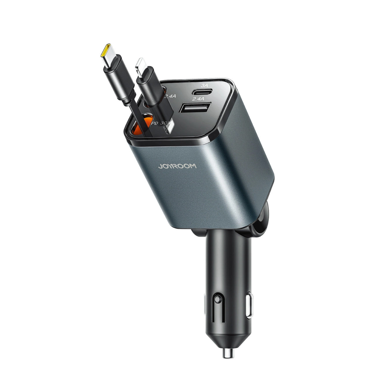 Autós töltő USB-C / Lightning kábellel Joyroom JR-CCL05, 30W, 3A, 1 x USB-A - 1 x USB-C, Szürke