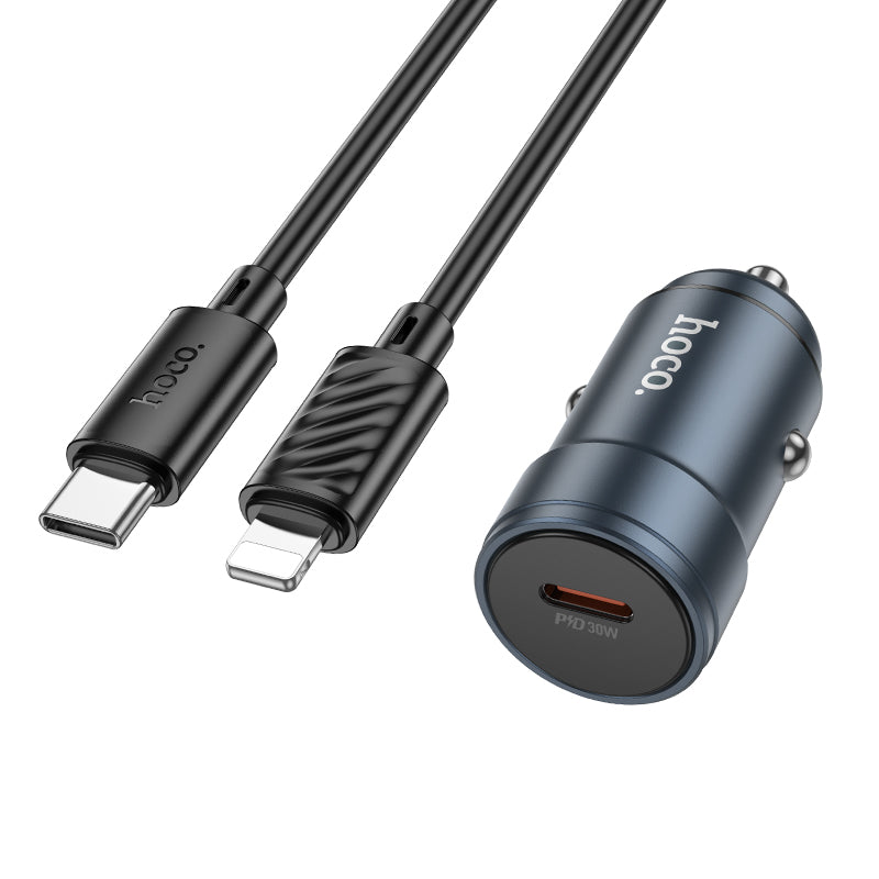 Autós töltő Lightning kábellel HOCO Z57, 30W, 3A, 1 x USB-C, Szürke