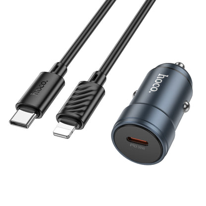 Autós töltő Lightning kábellel HOCO Z57, 30W, 3A, 1 x USB-C, Szürke