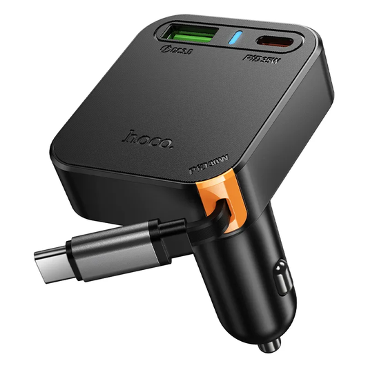 Autós töltő USB-C kábellel HOCO NZ18, 65W, 3A, 1 x USB-A - 1 x USB-C, Fekete