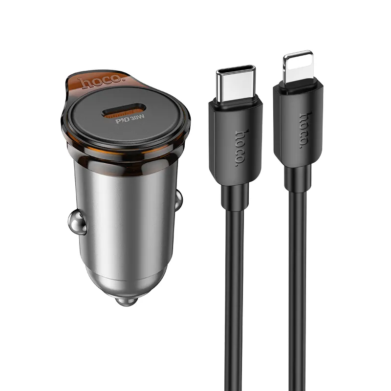 Autós töltő Lightning kábellel HOCO NZ16, 30W, 3A, 1 x USB-C, Szürke