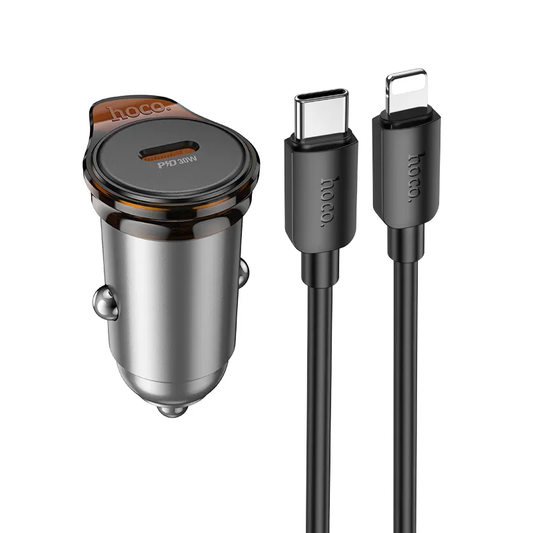Autós töltő Lightning kábellel HOCO NZ16, 30W, 3A, 1 x USB-C, Szürke