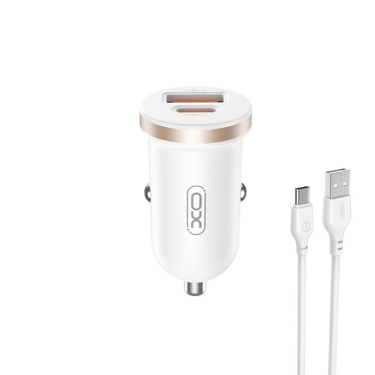 Autós töltő USB-C kábellel XO Design CC56, 30W, 3A, 1 x USB-A - 1 x USB-C, Fehér