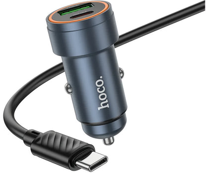 Autós töltő USB-C kábellel HOCO Z57A, 30W, 3A, 1 x USB-A - 1 x USB-C, Szürke
