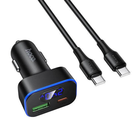 Autós töltő USB-C kábellel HOCO Z63B Display, 48W, 3A, 1 x USB-A - 1 x USB-C, Fekete