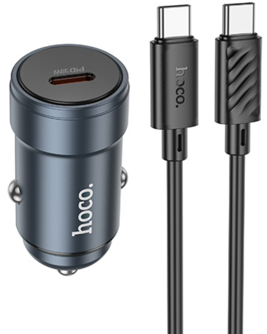HOCO Z57 USB-C Kábeles Autós Töltő, 30W, 3A, 1 x USB-C, Szürke
