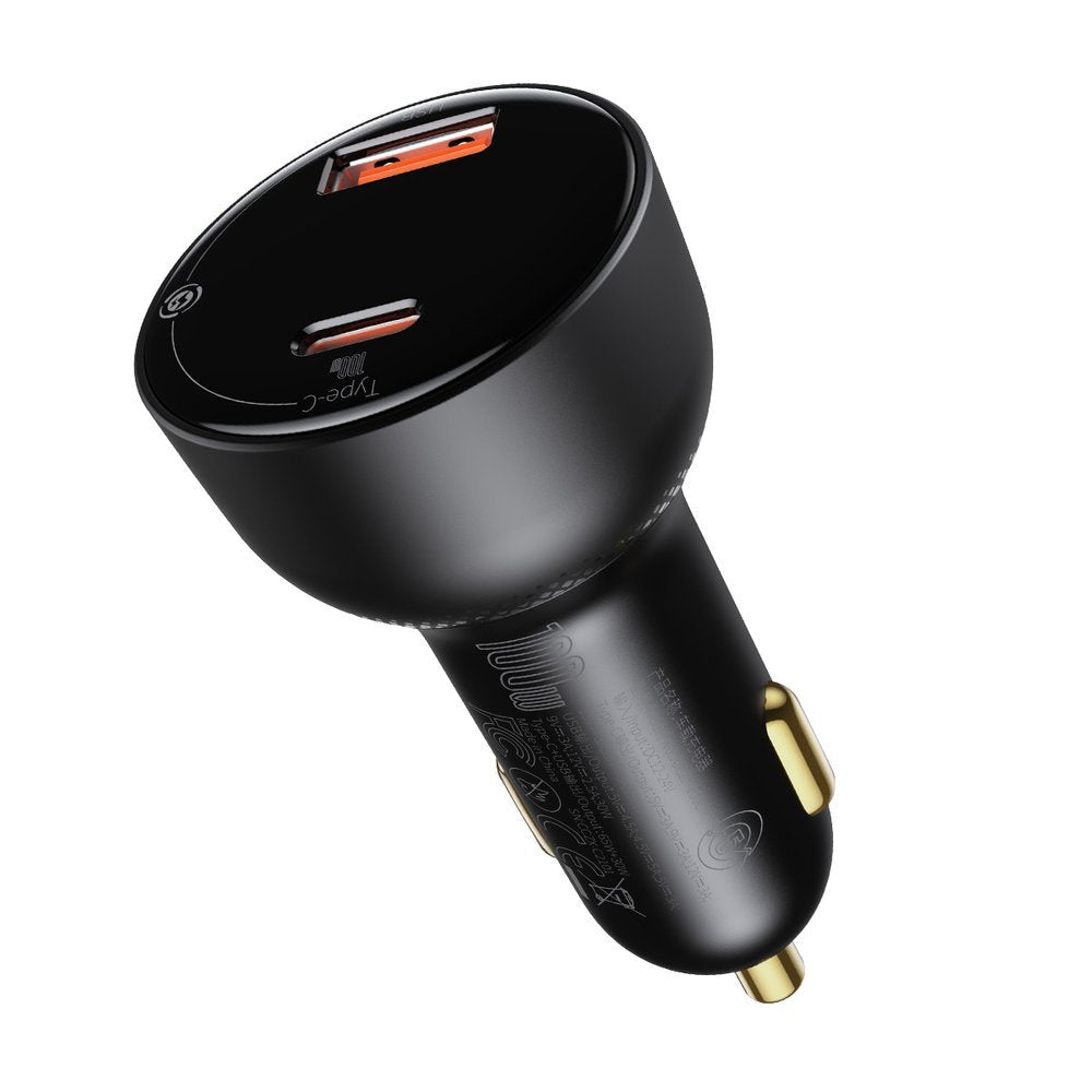 Autós töltő USB-C kábellel Baseus Superme, 100W, 5A, 1 x USB-A - 1 x USB-C, Fekete TZCCZX-01