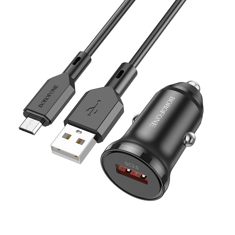 Autós töltő microUSB kábellel Borofone BZ18, 18W, 3A, 1 x USB-A, Fekete